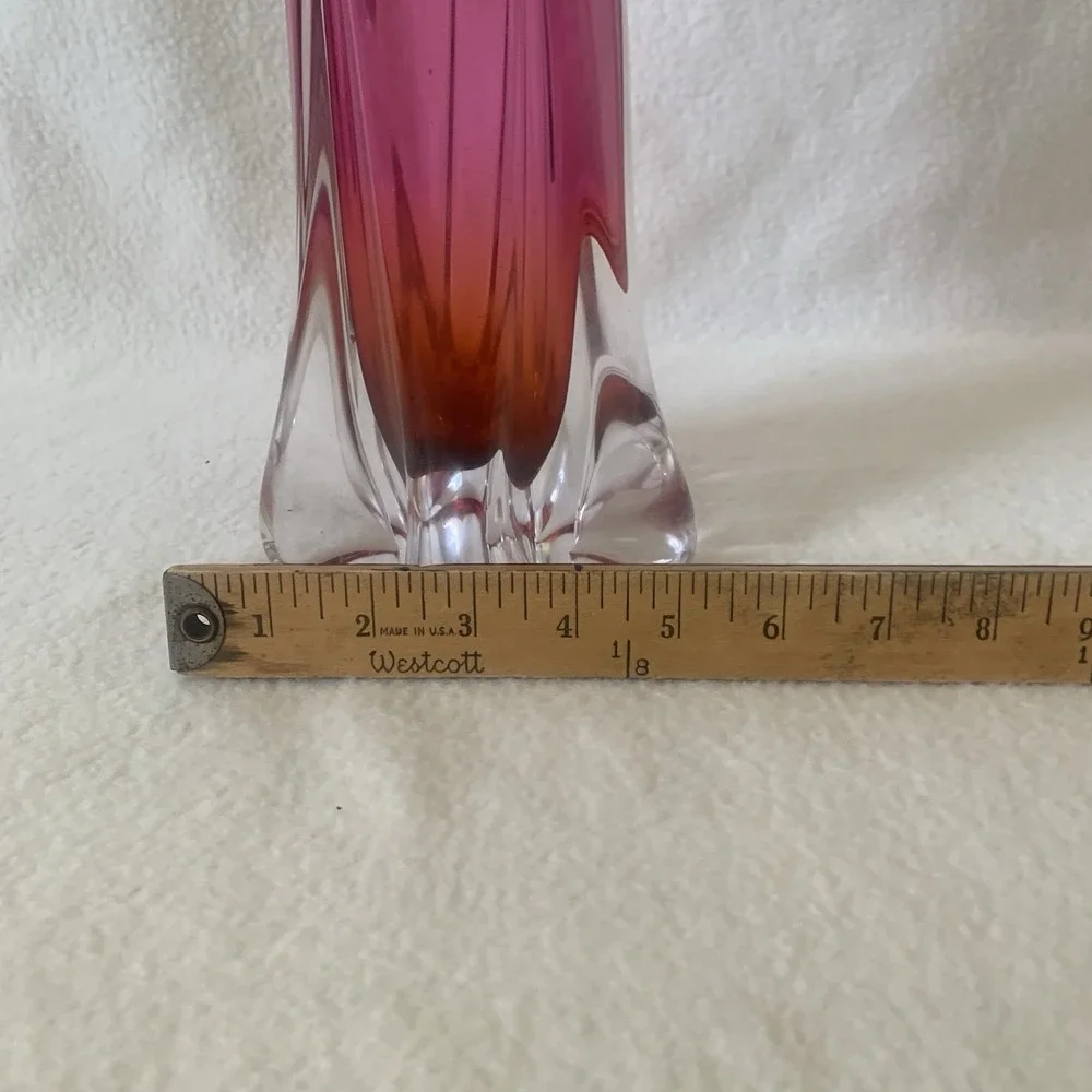 Czech Bohemian Josef Hospodka Chribska Starburst Art Glass Pink/Crystal 12